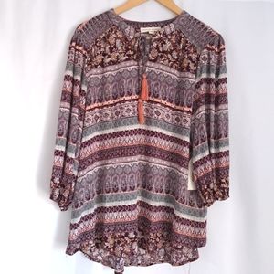 Farmers Market Boho Plum, Peach and Green Tunic Top